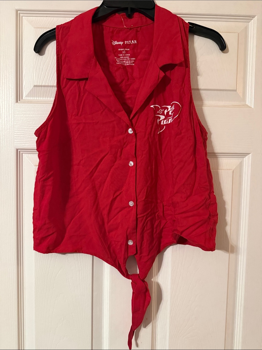 Disney Pixar Toy Story Pizza Planet Red Sleeveless Tie-Front Woven Top - Size L